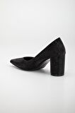 Simetrik Kesim Parlak Siyah Kalın Topuk Stiletto
