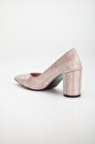 Simetrik Kesim Parlak Pudra Kalın Topuk Stiletto