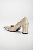Simetrik Kesim Parlak Gold Kalın Topuk Stiletto