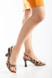 Büyük Numara Kadeh Topuk Leopar Kadın Topuklu Sandalet