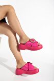 Büyük Tokalı Kalın Taban Cilt Fuşya Kadın Dolgu Topuk Terlik