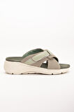 Keten Malzeme Faylon Haki Kadın Dolgu Taban Terlik