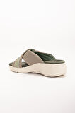 Keten Malzeme Faylon Haki Kadın Dolgu Taban Terlik