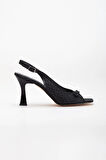 Büyük Numara Kadeh Topuk Siyah Sİyah Kadın Topuklu Sandalet