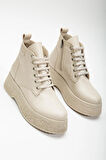 Kadın bot Kalın Taban bej Cilt Bağcıklı