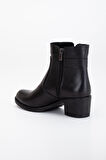 Hakiki Deri Kadın Topuklu Bot Siyah Tokalı Fermuarlı