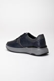 Hakiki Deri Ortopedik Erkek Günlük Ayakkabı Lacivert Kalın Taban Bağlı
