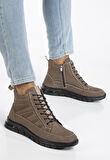 Hakiki Deri Nubuk Erkek Bot Vizon Elastik Bağcıklı Yan Baskılı