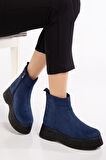 Kadın Bot Lacivert Kalın Taban Süet Bağsız Yüzüdüz