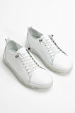 Hakiki Deri Ortopedik Kadın Ayakkabısı Günlük Beyaz Şeffaf Tabanlı Elastik Bağcıklı