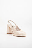 Kadın Abiye Platform Topuklu Ayakkabı Ten Rugan Yuvarlak Burun