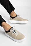 Hakiki Deri Erkek Günlük Ayakkabı Bej Streç ve Elastik Bağcıklı Eva Taban