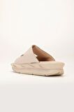 Kadın Dolgu Taban Terlik Bej 2 Bantlı Suni Deri