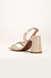 Kadın Topuklu Sandalet Ten Yan Fileli Rugan