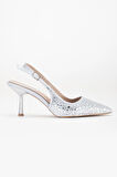 Kadın Abiye Ayakkabı Gümüş İnce Topuklu Taş Döşeme