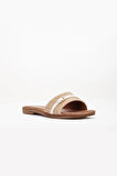 Kadın Düz Topuk Terlik Bej Hasır Kalın Tek Bant