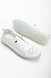Hakiki Deri Kadın Günlük Ayakkabı Beyaz Lazer Baskılı Elastik Bağcıklı Jel Taban
