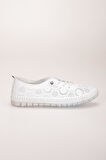 Hakiki Deri Kadın Günlük Ayakkabı Beyaz Lazer Baskılı Elastik Bağcıklı Jel Taban