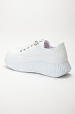 Kadın Casual Spor Ayakkabı Beyaz Elastik Bağcıklı Kalın Taban