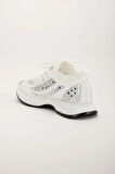 Kadın Spor Ayakkabı Beyaz Triko Taş Döşemeli Kalın Taban
