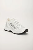 Kadın Spor Ayakkabı Beyaz Triko Taş Döşemeli Kalın Taban