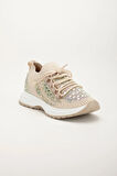Kadın Spor Ayakkabı Bej Triko Taş Döşemeli Kalın Taban