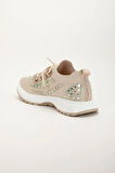 Kadın Spor Ayakkabı Bej Triko Taş Döşemeli Kalın Taban