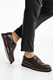Hakiki Deri Erkek Klasik Ayakkabı Kahve Kalın Taban Bağlı Yüzüdüz