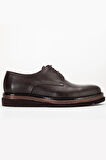 Hakiki Deri Erkek Klasik Ayakkabı Kahve Kalın Taban Bağlı Yüzüdüz