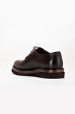 Hakiki Deri Erkek Klasik Ayakkabı Kahve Kalın Taban Bağlı Yüzüdüz