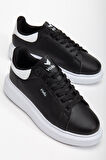 Unisex Spor Ayakkabı Siyah Yüksek Taban Hafif Suni Deri