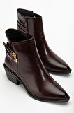 Kadın Topuklu Bot Kahve Rugan Sivri Vestern Toaklı