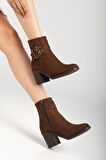 Kadın Topuklu Bot Kahve Süet Hazır Taban Yan Tokalı