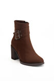 Kadın Topuklu Bot Kahve Süet Hazır Taban Yan Tokalı