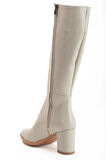 Kadın Topuklu Çİzme Bej Suni Deri Sivri Burun