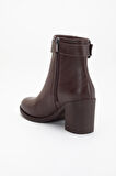 Kahverengi Kadın Topuklu Bot Suni Deri Terrmo Taban Yüzüdüz