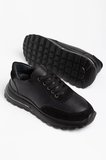 Hakiki Deri Kadın Günlük Spor Ayakkabı Siyah Faylon Taban bağlı