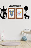 Evyora® DECO103 Supermen Dekoratif Duvar Süsü Tablo Aksesuar Ahşap Tasarım Hediye Pano Sticker Seti