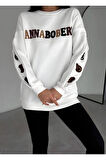 Kadın Ayıcık Nakışlı Kolları Fermuarlı Sweatshirt