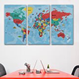 Harita Sepeti Türkçe Dünya Haritası Kanvas Tablo Son Derece Detaylı ve Dekoratif-2020