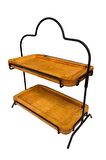 2 Katlı Ahşap Zeminliı 15x27cm Metal Standlı Ahşap Sunum Standı – İkram ve Servis İçin Model 1