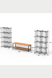 Bambu Ahşap ve Metal Detaylı TV Ünitesi & Sekizli Tel Küp Raf Sistemi - Modern Tasarım Model-1