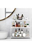 Ayarlanabilir Raflı 40cm Baharatlık, Organizer, Düzenleyizi Tezgahüstü Banyo, Mutfak, Ofis Model-1 Beyaz