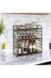 Ayarlanabilir Raflı 40cm Baharatlık, Organizer, Düzenleyizi Tezgahüstü Banyo, Mutfak, Ofis Model-1 Siyah