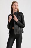 Siyah Kadın Deri Ceket