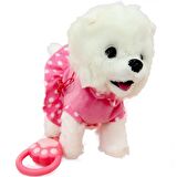 Pilli Sesli Yürüyen Sevimli Köpek - Pembe Benkli Kıyafeti İle