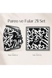 Tarzını Seç Siyah Geometrik Desenli 2’li Kısa Pareo ve Bandana Seti 150x50 cm / 70x70 cm