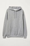 Deocept Unisex Gri Kapüşonlu Kangru Cep Oversize Sweatshirt