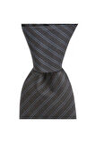 Koyu gri çizgili 7,5 cm genişliğinde ipek kravat