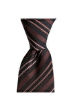 Kahverengi çizgili 7,5 cm genişliğinde ipek kravat